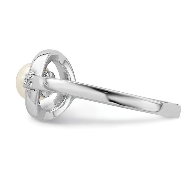 Sterling Silver Rhodium-plated CZ 5-6mm Button FWC Pearl In Circle Ring_voghion.com