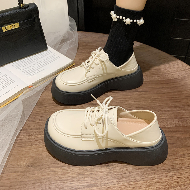Piccole scarpe in pelle da donna stile britannico 2023 Nuova primavera ed estate studentessa testa grande retro cinturino nero fondo spesso aumento scarpe singole jk_voghion.com