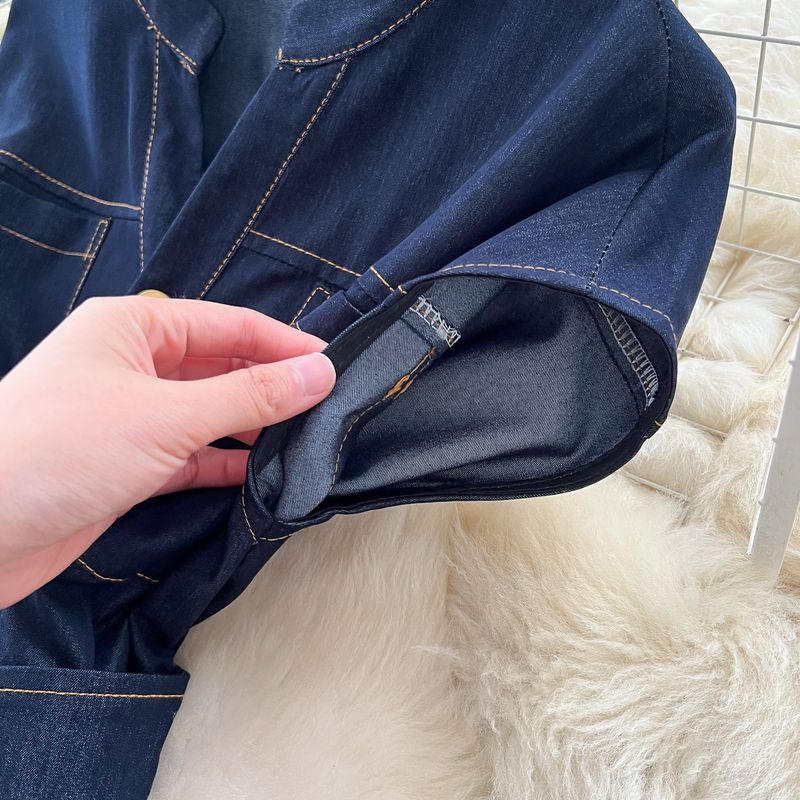 Abito senza maniche in denim elegante e sottile, con scollo a V, bottoni in metallo, vita scoperta, stile retrò, per donna, estivo_voghion.com