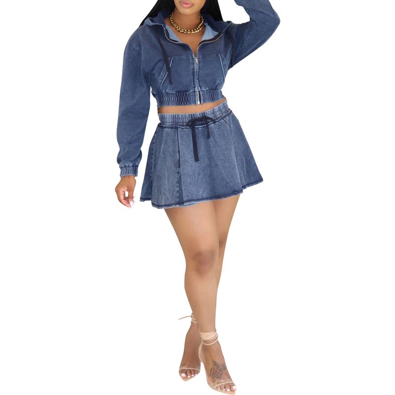Dameskleding Denim Rok Pak Gewassen Denim Jas Sexy Korte Rok Lente Herfst Zomer_voghion.com