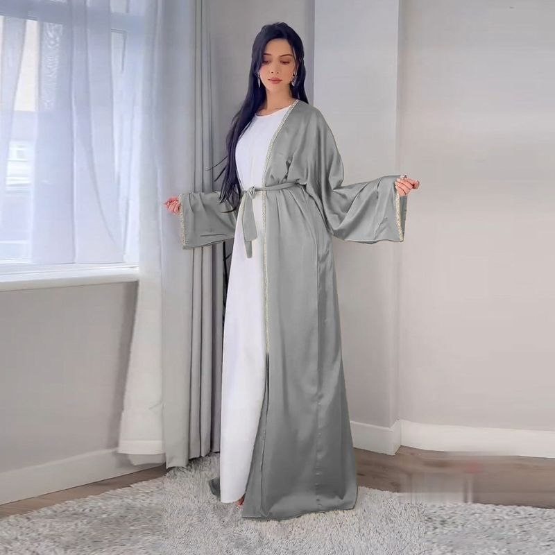 Vêtements pour femmes, jupe longue diamant tendance moderne, robe en satin doux à la taille, vêtements d'intérieur blancs, abaya_voghion.com