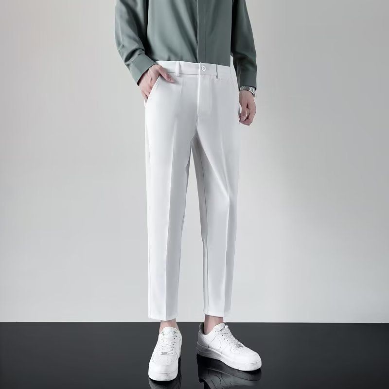 Kleine Anzughose, 9-Zoll-Slim-Fit-Freizeithose mit geradem Bein für Herren, modische, hochwertige, drapierte schwarze Anzughose für Frühling und Herbst_voghion.com
