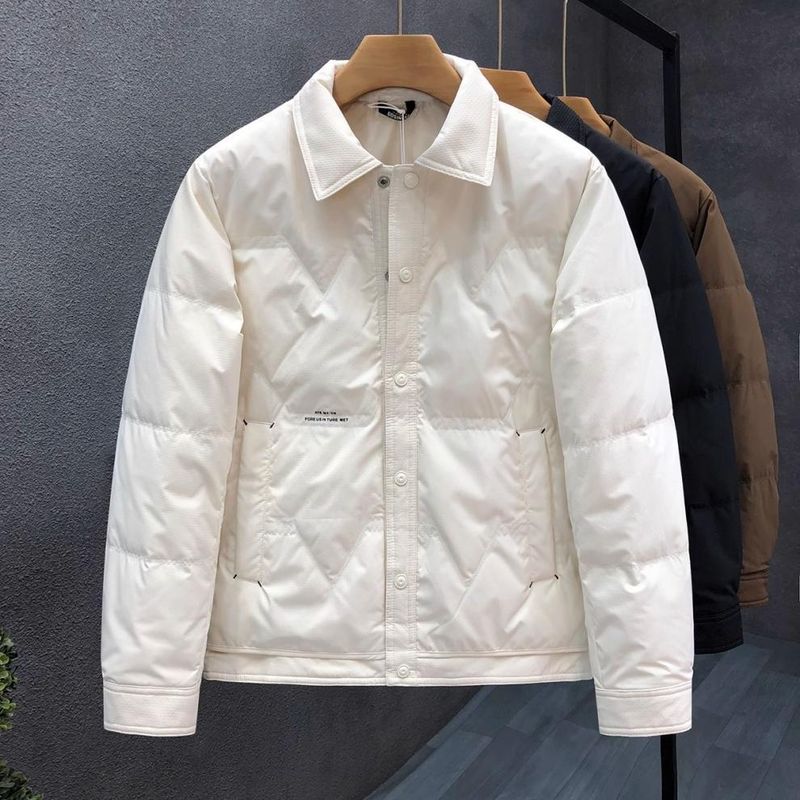 Men's Lightweight Winter Puffer Jacket With Notched Lapel, Stylish Short Coat, Thickened Insulation For Extreme Cold (-50°C), Black/White/Coffee_voghion.com