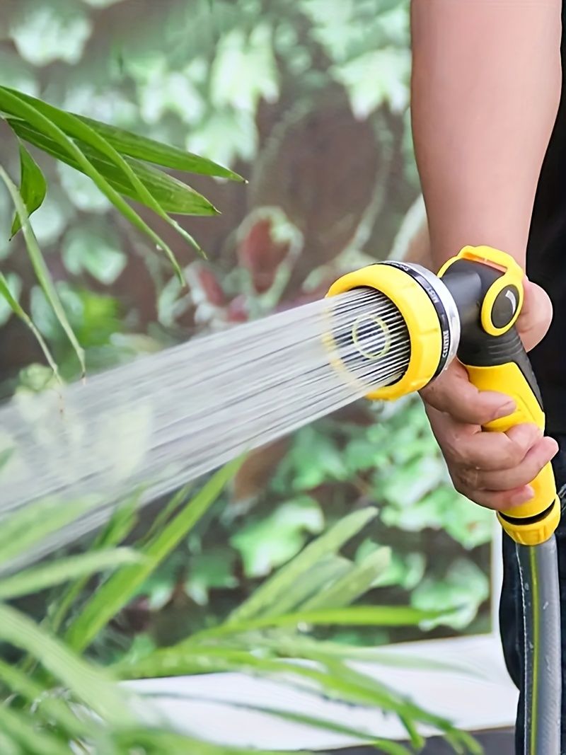 One Yellow 8-function Handheld Water Sprinkler To Upgrade Your Garden, Made Of ABS Resin, With An Adjustable Nozzle, Suitable For Car Washing_voghion.com