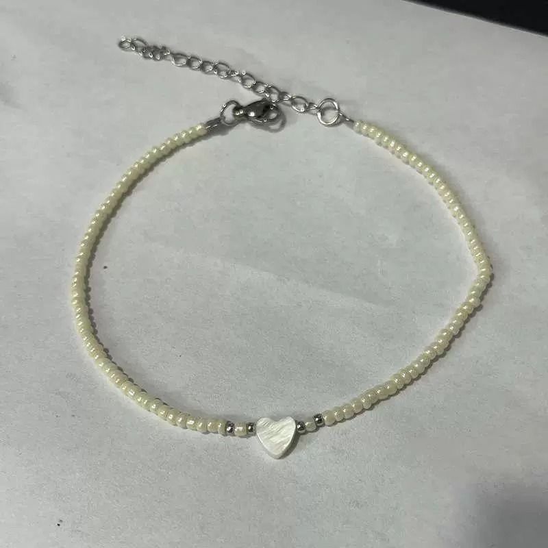 Muschel Herz Perlen Fußkettchen Schmuck Persönlichkeit Kurze Nische Reis Perlen Armband Mode Jakobsmuschel Zubehör_voghion.com