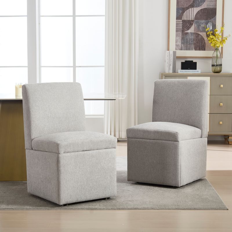 Esszimmerstühle 2er Set Drehstühle Mit Rollen, Weiß Light Grey Leinen_voghion.com