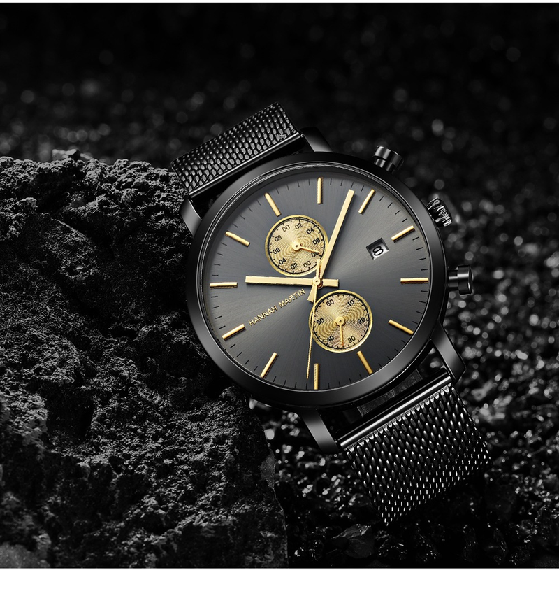 Men's Stainless Steel Waterproof Quartz Watch With Date Function, 44.5mm Round Dial, Mineral Glass, Casual & Business Style_voghion.com