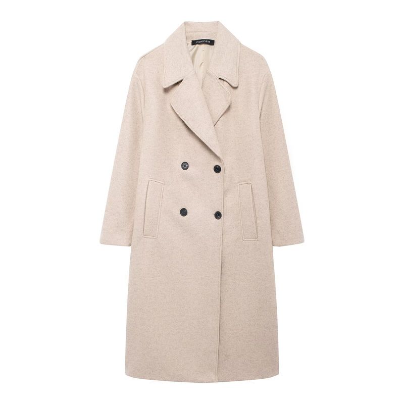 Trendiger, übergroßer, doppelseitiger Wollmantel – Langer Streetwear-Trenchcoat für Damen, lockere Passform und warm (Schwarz, Marineblau, Grau, Beige, Khaki)_voghion.com