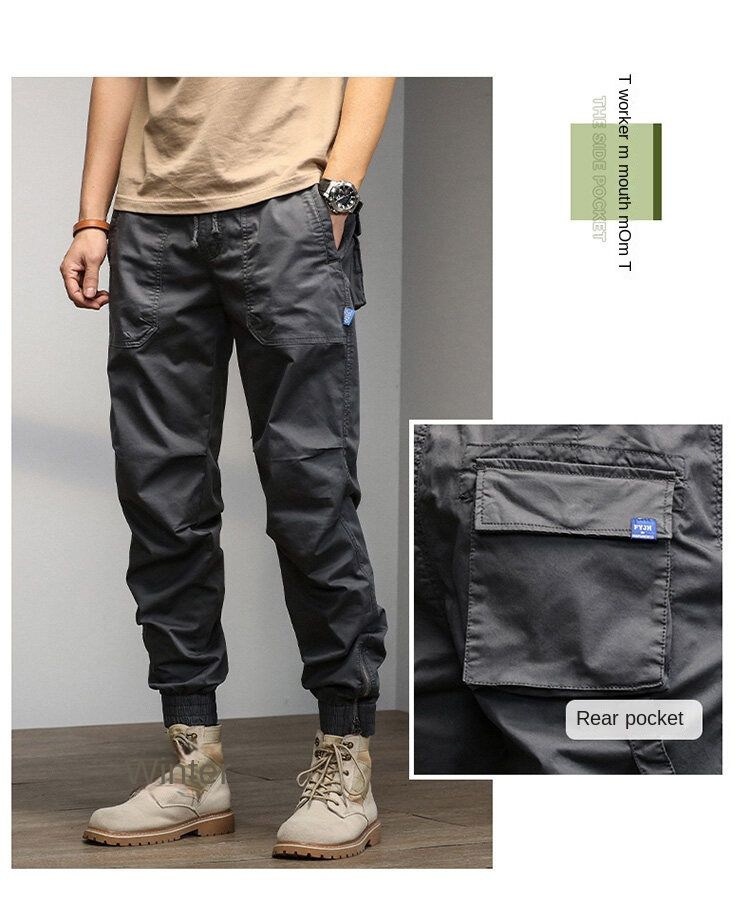 Summer new versatile simple fashion casual personality Japanese retro overalls trousers casual trousers sports outdoor leggings_voghion.com