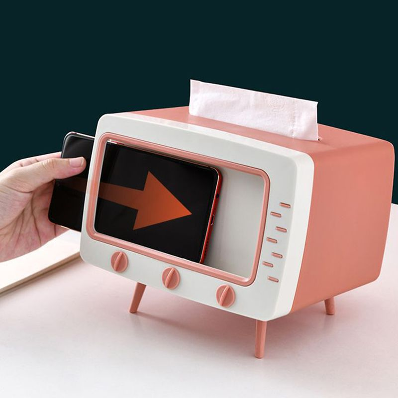 Kunjiuyou Scatola di fazzoletti 2 in 1 Multifunzionale a Forma di TV Dispenser di Carta Portatovaglioli Porta Telefono per Desktop-Bianco_voghion.com