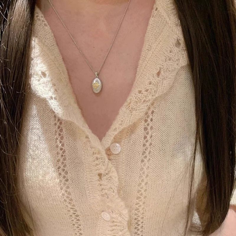 Vintage Brushed Coffee Bean Eight-Pointed Tar Pendant Necklace For Women 2025 New Light Luxury Niche High-End Clavicle_voghion.com