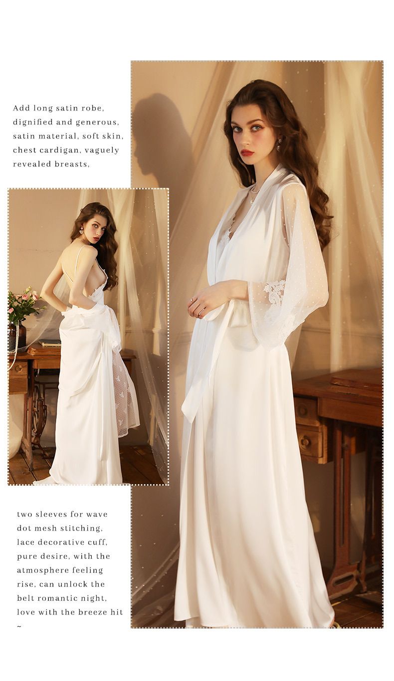 Seductive Women's Long - Sleeve Satin Loungewear: Extended Bathrobe Pajamas Nightgown_voghion.com