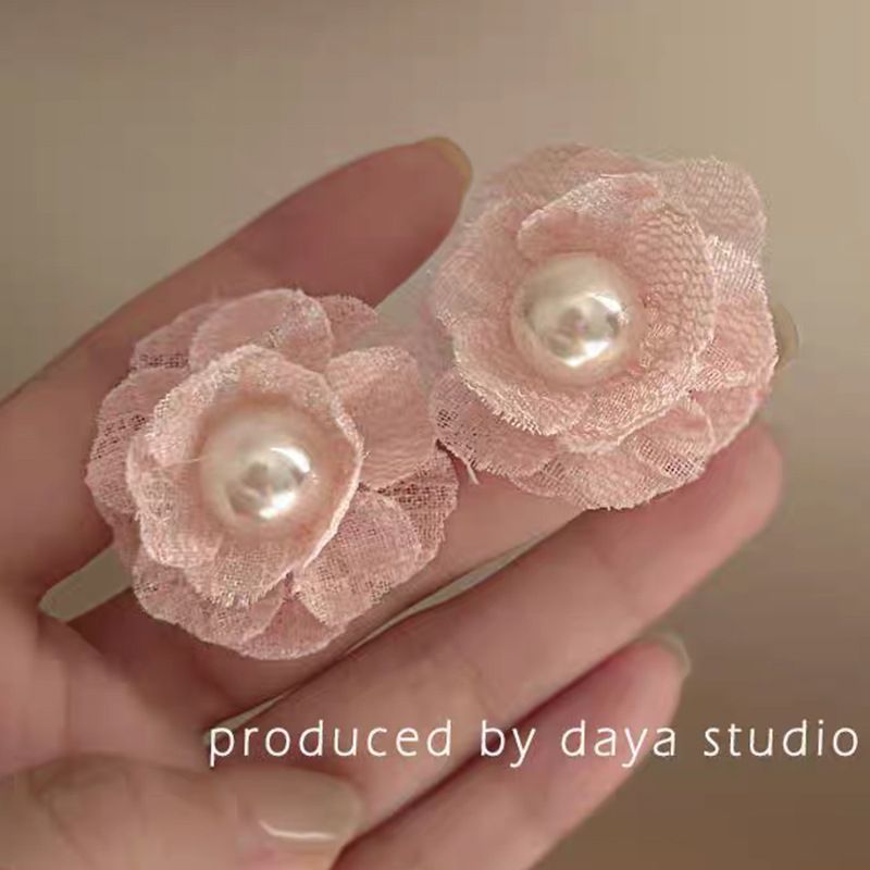 Camellia Dream ~ Orecchini con perle e fiori in pizzo francese con atmosfera da fata super, orecchini delicati con temperamento di nicchia avanzato_voghion.com