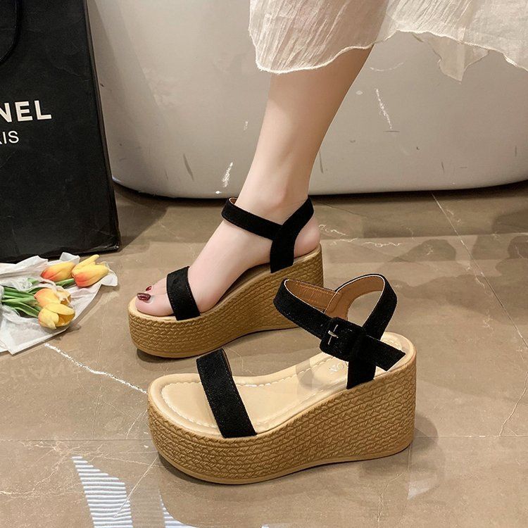 Sandals Large Size 2025 Summer New Style Sponge Cake Wedge Heel Thick Sole Waterproof Platform Suede Women's Sandals_voghion.com