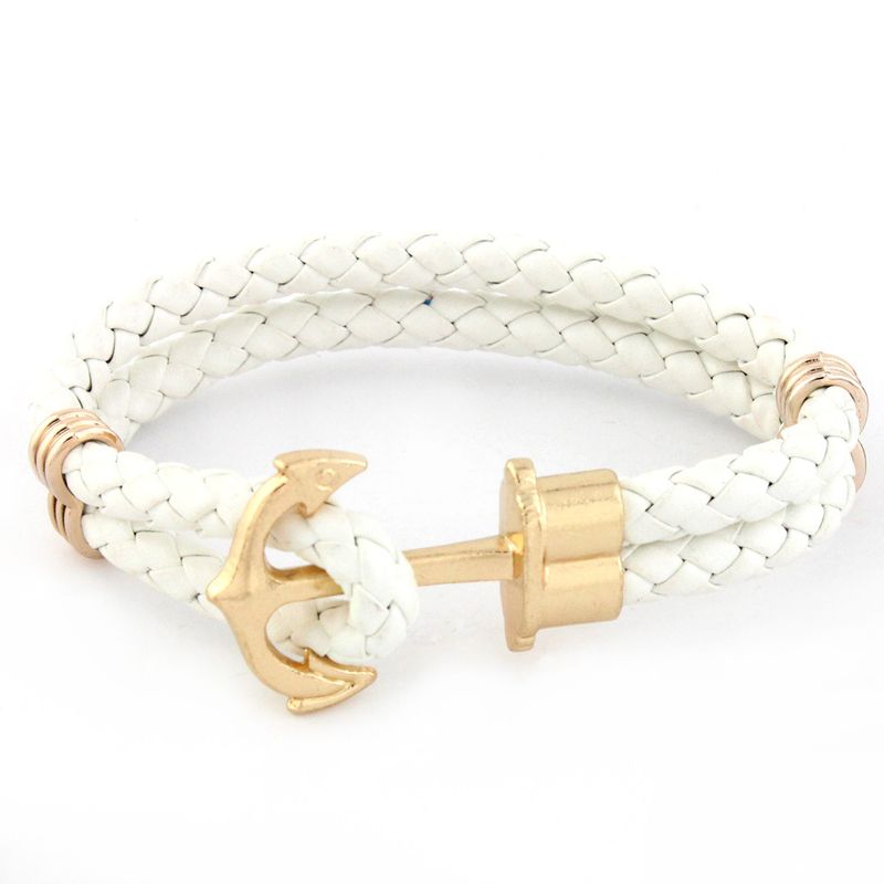 Beaded Snake Pattern Anchor Hip-Hop Personality Genuine Leather Men's Bracelet High-End Jewelry Accessories_voghion.com