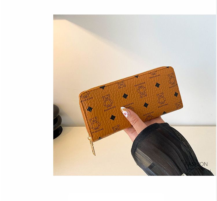 DamentaschenDamen-Geldbörse im neuen Stil mit Bären-Print, Einzelreißverschluss, mehrere Kartenfächer, tragbare Reisemode-Handytasche_voghion.com