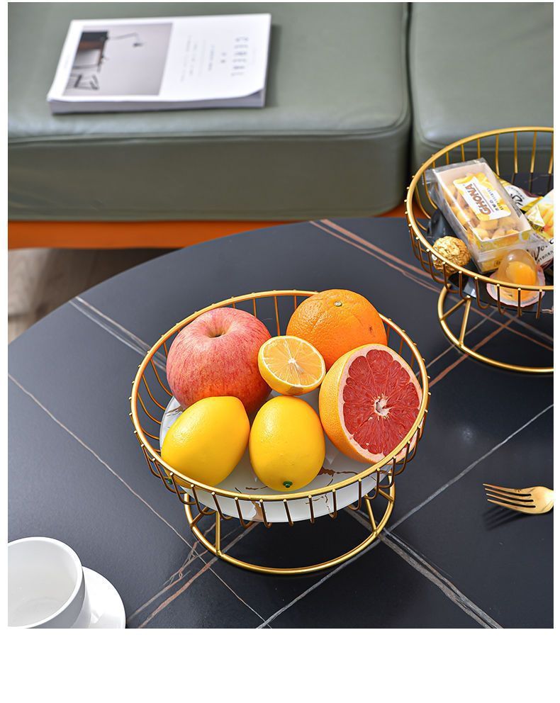 Cesto di frutta rotondo – Espositore in metallo e vetro in stile moderno cinese con strisce dorate – Dimensioni piccole e grandi_voghion.com