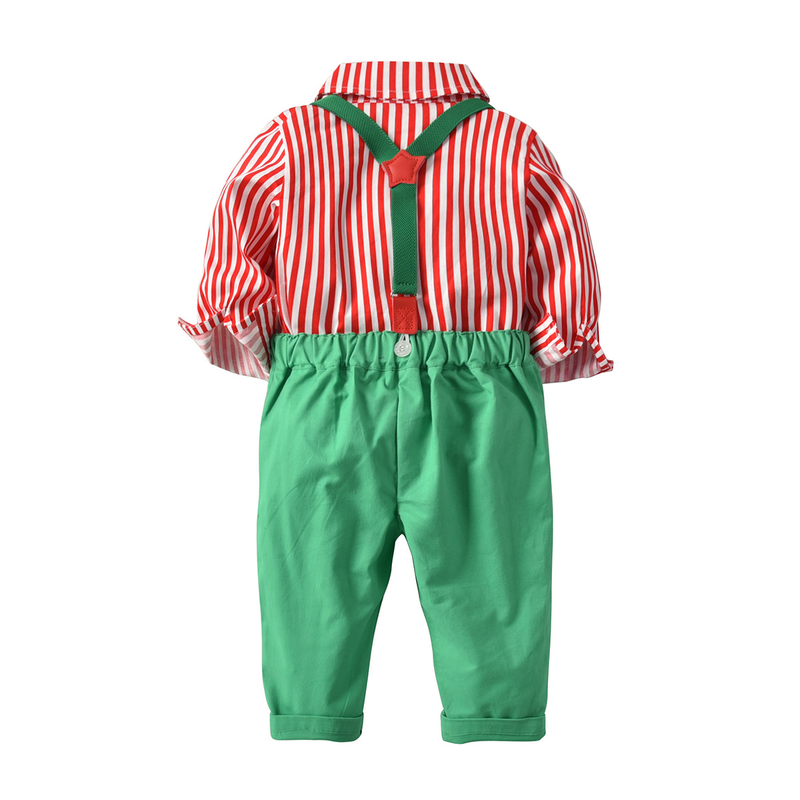 Set di due pezzi per bambini primaverili e autunnali, per bambini, per Natale, con stampa a righe, papillon stampato_voghion.com