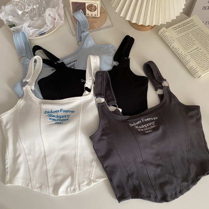 Lingerie féminine d'été, sous-vêtements, Hot Girl Pure Desire Fashion Letter, petite camisole avec coussinet de poitrine, vêtements d'extérieur slim pour filles_voghion.com