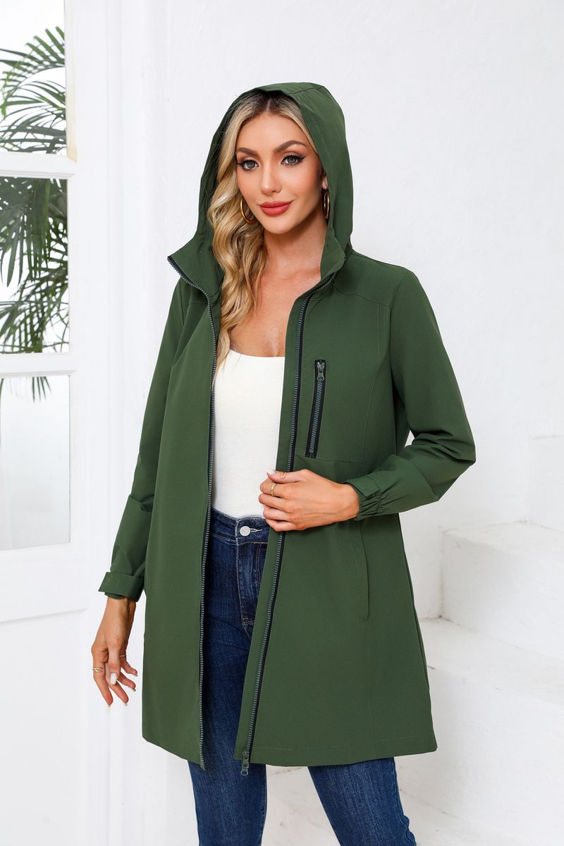 Giacca antivento con cappuccio impermeabile da donna - Cappotto casual leggero a maniche lunghe per primavera e autunno_voghion.com