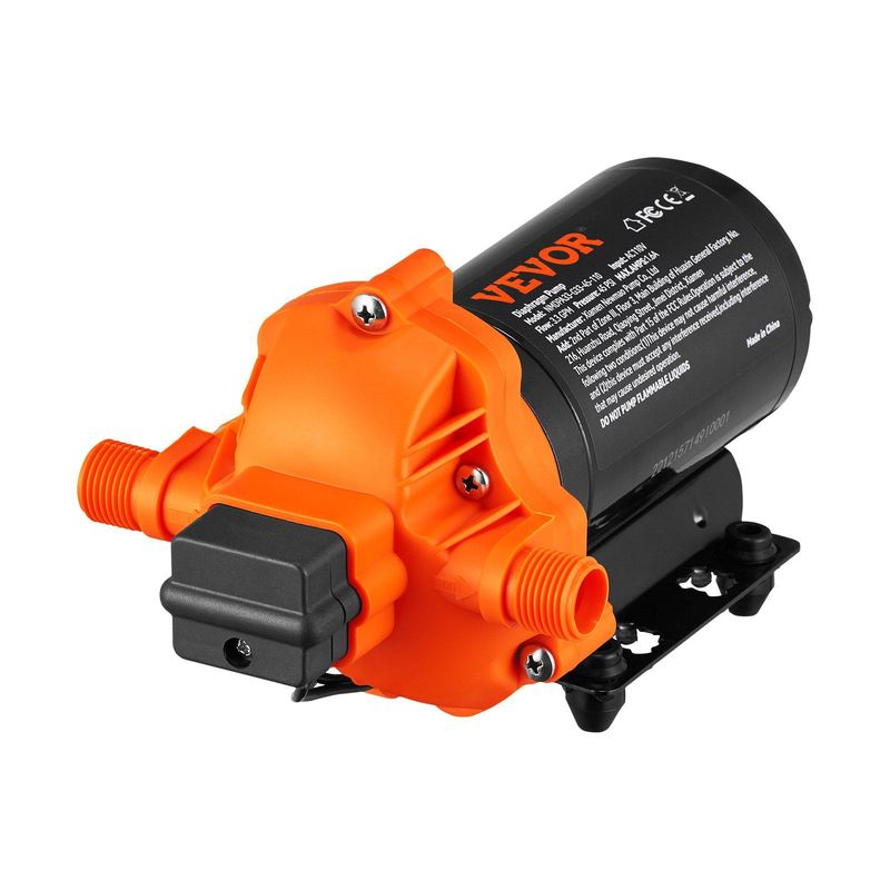 VEVOR Water Diaphragm Pump, 110V AC, 3.3 GPM Flow, 45 PSI Rated Pressure (40-80 PSI Adjustable), 1/2" MNPT Self Priming Sprayer Pump With Pressure Switch For RV Camper Marine Boat Lawn, FCC Certified_voghion.com