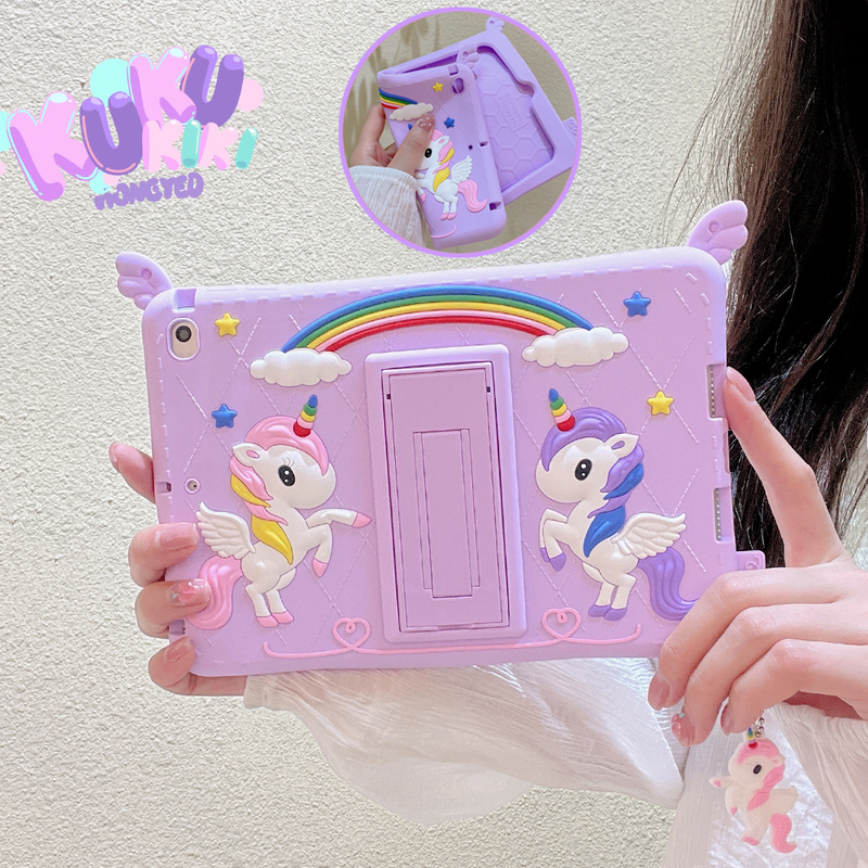 3D Unicorn Soft Case til iPad 10.2 9. 2021 8. 7. Til ipad air5 air4 10.9 Air 2 Pro 11 Mini6 Mini 4 5 Børneetui med holder_voghion.com