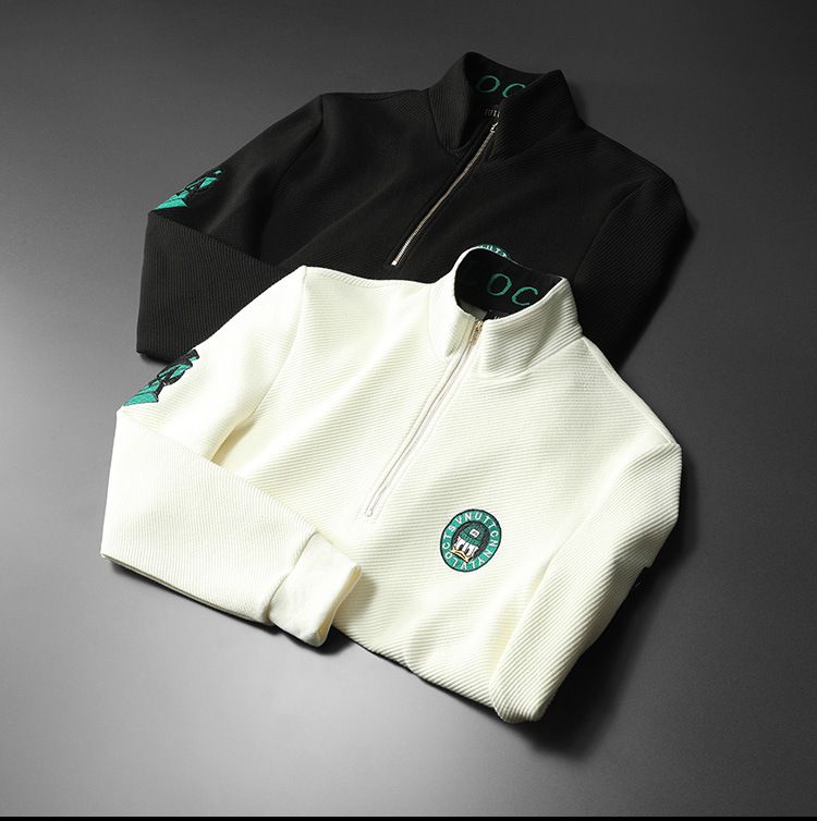 Felpa con cappuccio casual alla moda con mezza zip e colletto rialzato da uomo_voghion.com
