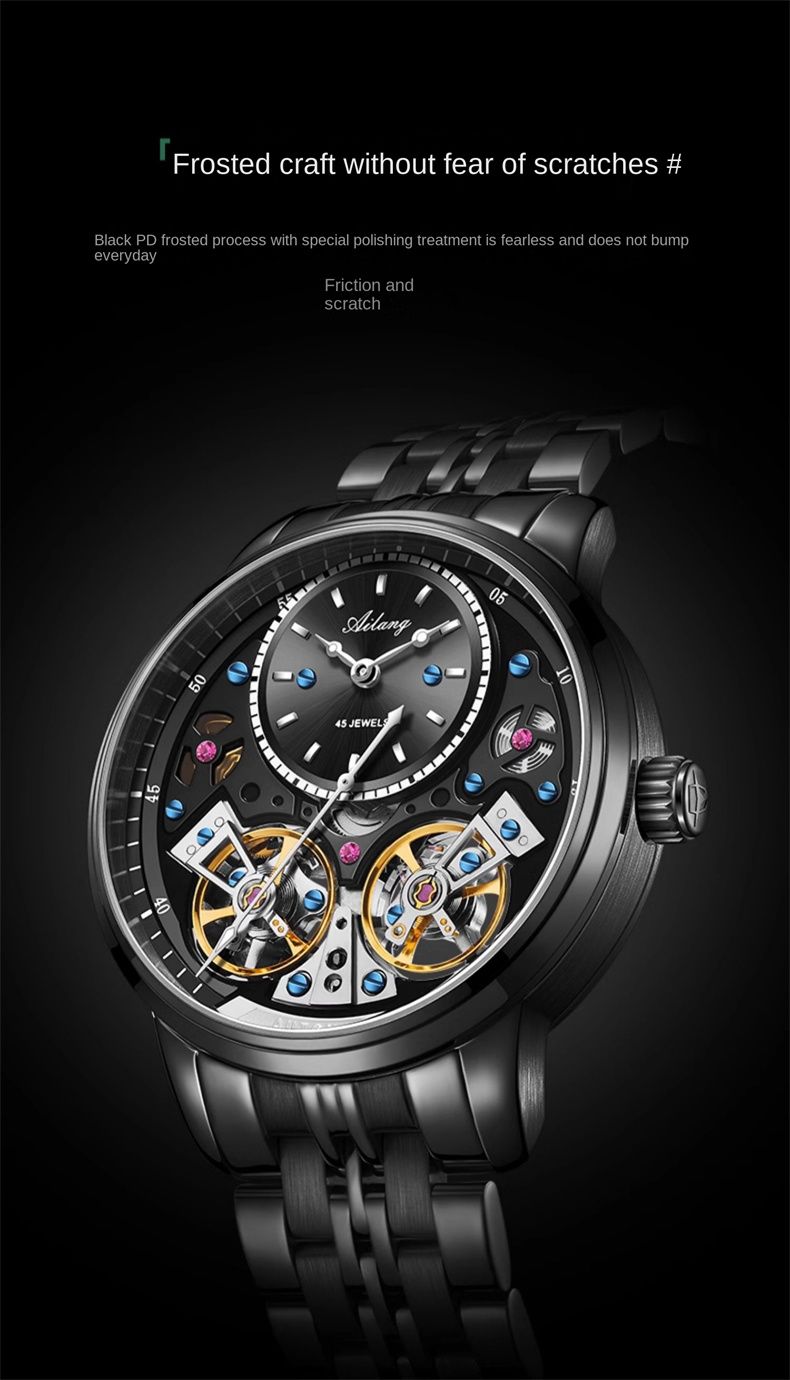 AILANG Brand New Luxury Double Tourbillon Mechanical Watch For Men Stainless Steel Waterproof Automatic Watches Mens Relogio_voghion.com