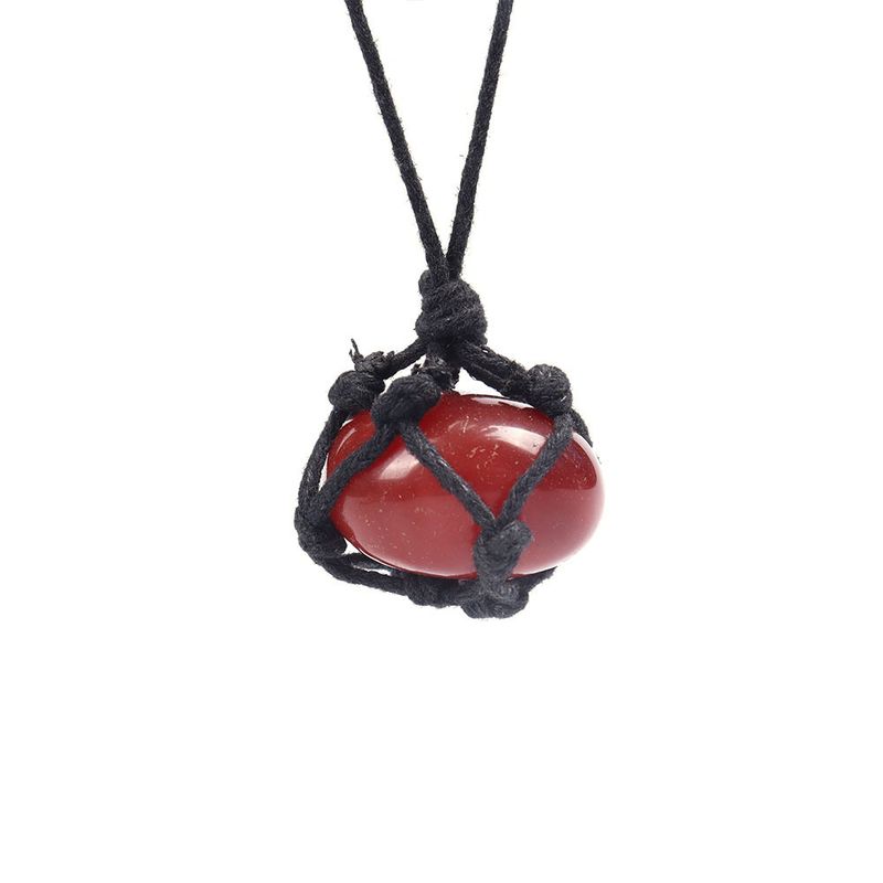 Collana fatta a mano con sacchetto di rete di cristallo - Ciondolo in pietra naturale da 2 pollici con corda regolabile da 18 a 22 pollici, gioiello curativo retrò boho per energia positiva_voghion.com