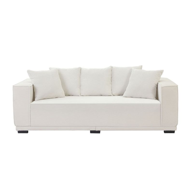 88.97'' Mid Century Modern Upholstered Sofa with 5 Matching Toss Pillows, Including bottom frame,Comfy Couches for Living Room, Bedroom, Apartment and_voghion.com