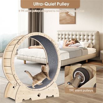 Cat Exercise Wheel For Indoor Cats, Cat Running Wheel With Carpeted Runway, Cat Sport Treadmill Wheel For Kitty's Longer Life, Fitness Weight Loss Device, 37" Natural Wood Color_voghion.com