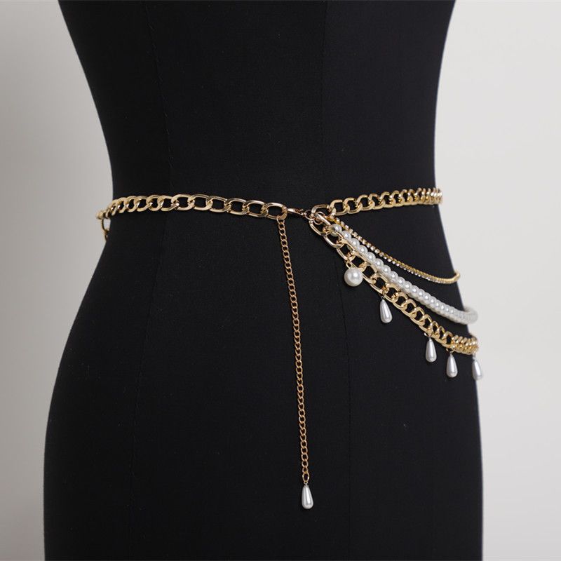 Club style publicity pearl chain mix and match multi-layer waist chain_voghion.com