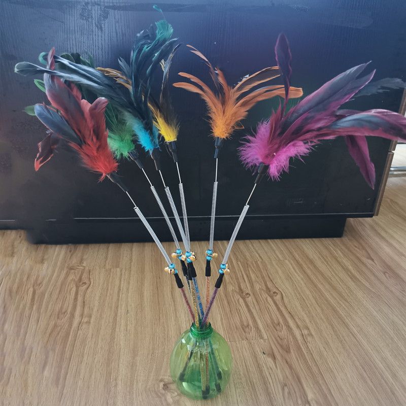 High-Quality Spring Big Feather Bendable Pet Cat Toy Teaser Wand_voghion.com