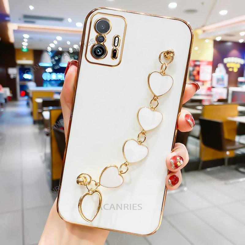 Luxus Liebe Herz Überzug Armband Kette Fall Für Xiaomi Mi 11 Lite 5G NE 11T Pro Platz Band Abdeckung Auf Xiomi MI11 T 11i_voghion.com