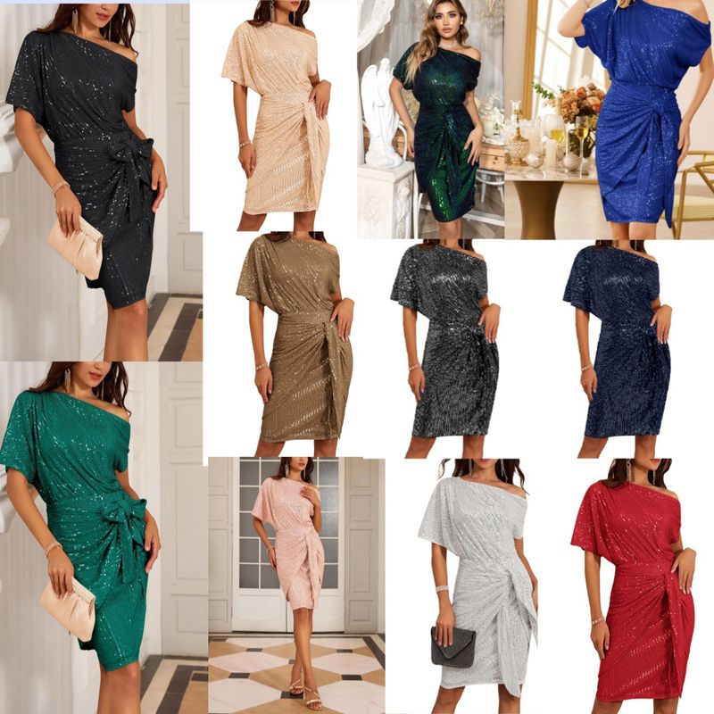 Women's Autumn/Winter Party New Year Off Shoulder Glitter Tight Dress_voghion.com