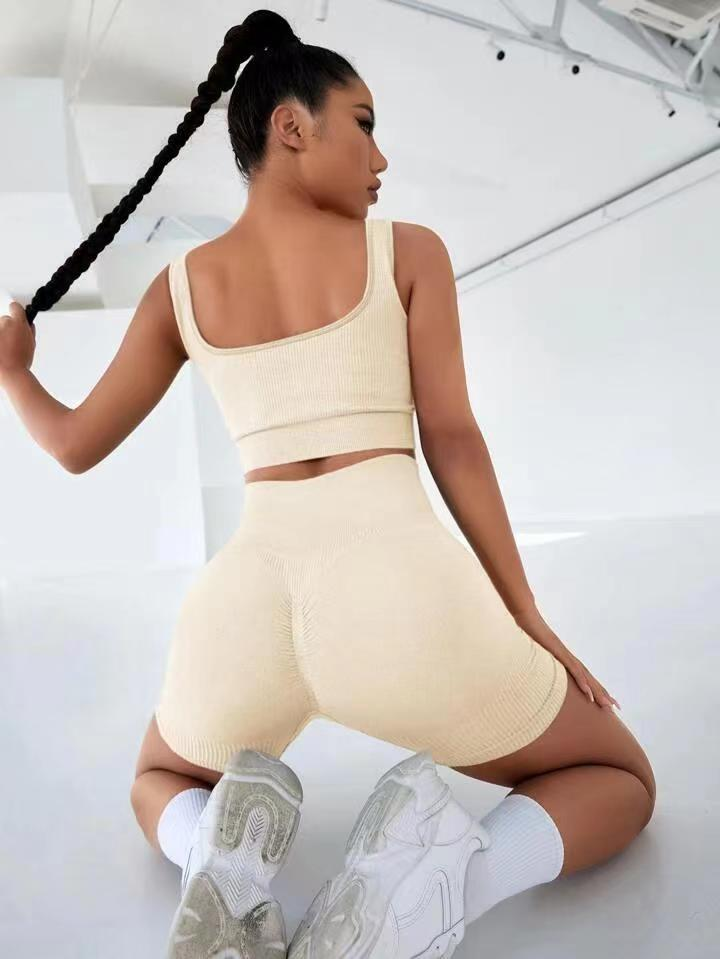 Pantaloni scurți cu sutien cu filet fără sudură Costum pentru yoga Pantaloni scurți pentru ridicarea fundului Îmbrăcăminte pentru yoga Femei_voghion.com