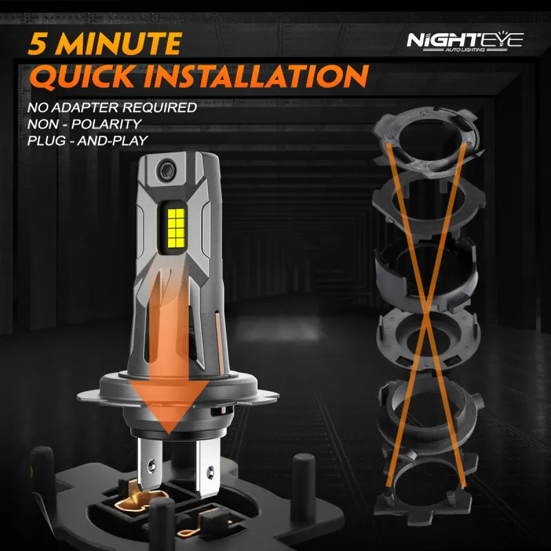 NIGHTEYE LED Headlights 20000LM Canbus Mini Size H7 Light Bulbs 60W 6500K White Plug And Play Car Lights With Fan_voghion.com