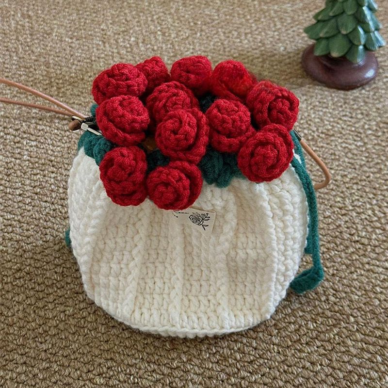 Blumentasche, handgefertigt, DIY-Garn, Rosenstrauß-Set, kreatives 520-Geschenk zum Valentinstag für Mädchen_voghion.com