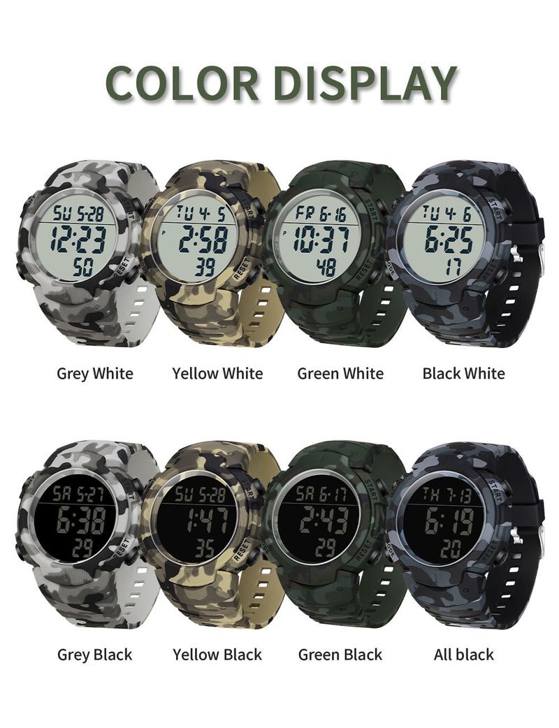 Sport Digital Watch With 50m Waterproof, LED Backlight, Alarm, Stopwatch, Military Camouflage Design For Outdoor Swimming And Daily Wear_voghion.com