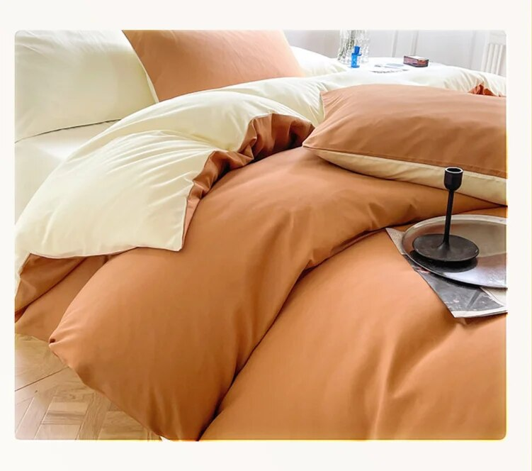 Set minimalista in quattro pezzi in tinta unita composto da lenzuola opache in cotone lavato, copripiumini, biancheria da letto per dormitorio studentesco_voghion.com
