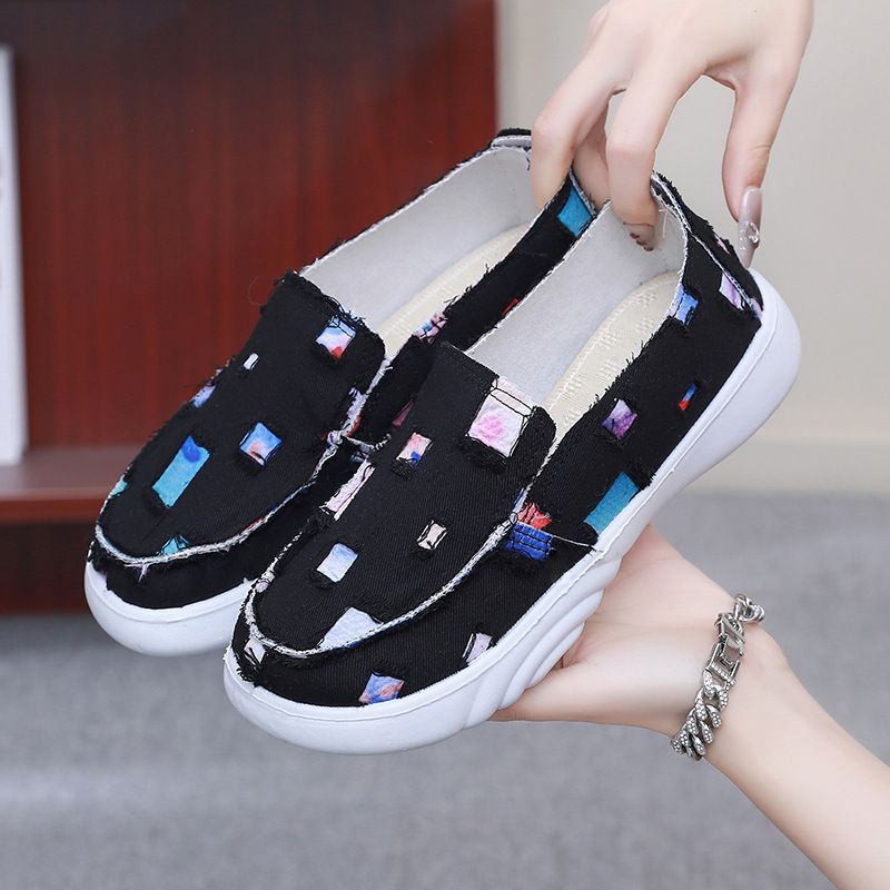 Scarpe da donna in tela pigra, stile vintage, primavera ed estate, in tessuto Old Beijing, traspiranti, versatili e di nicchia._voghion.com
