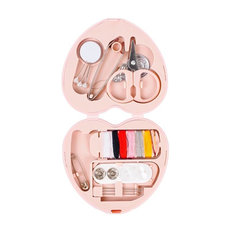 Portable Heart-Shaped Sewing Kit - Mini Needle & Thread Set With 36 Essentials, Cute Plastic Stitch Repair Box For Home/Travel_voghion.com