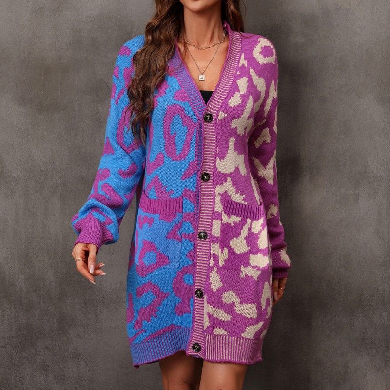 Women's Leopard Print Blend Knit Cardigan Longline Coat - Stylish & Comfortable Open Front Sweater For Fall & Winter_voghion.com