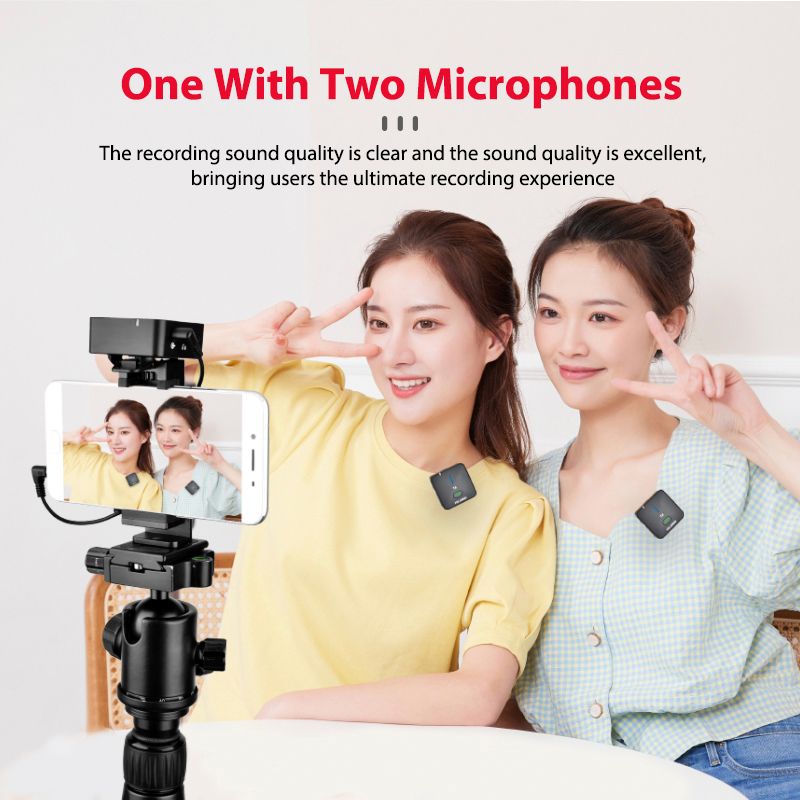 Sistema de microfone de gravação sem fio MX5S 2.4G com transmissor, receptor, microfone de lapela clip-on para gravação de vídeo de vlog_voghion.com