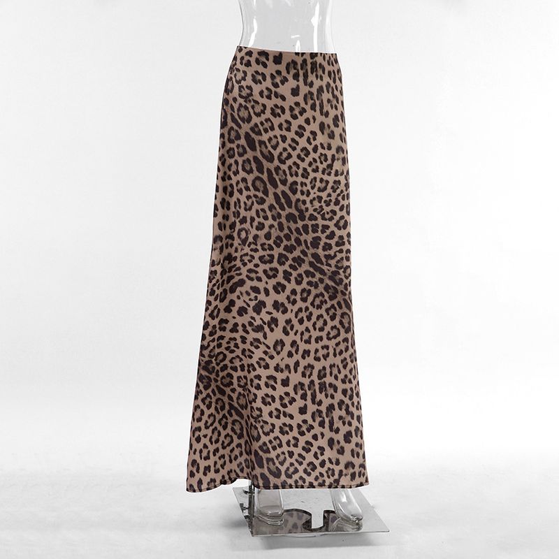 Gonna lunga a coda di pesce con stampa leopardata, gonna lunga fino al pavimento, abbigliamento da donna, gonna lunga drappeggiata_voghion.com
