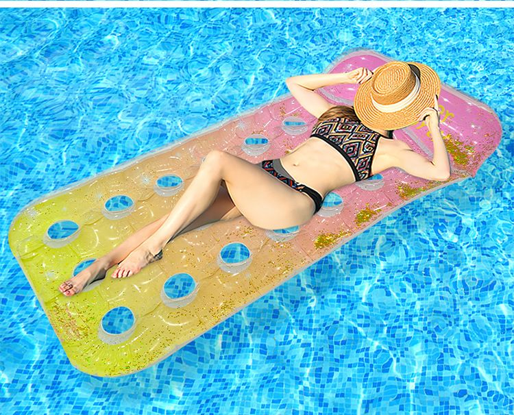Shimmer Inflatable Lounge Chair - Ergonomic Backrest & Neck Support (Gradient PVC Floating Bed For Pool/Beach Sparkle Design With Ventilation Holes)_voghion.com