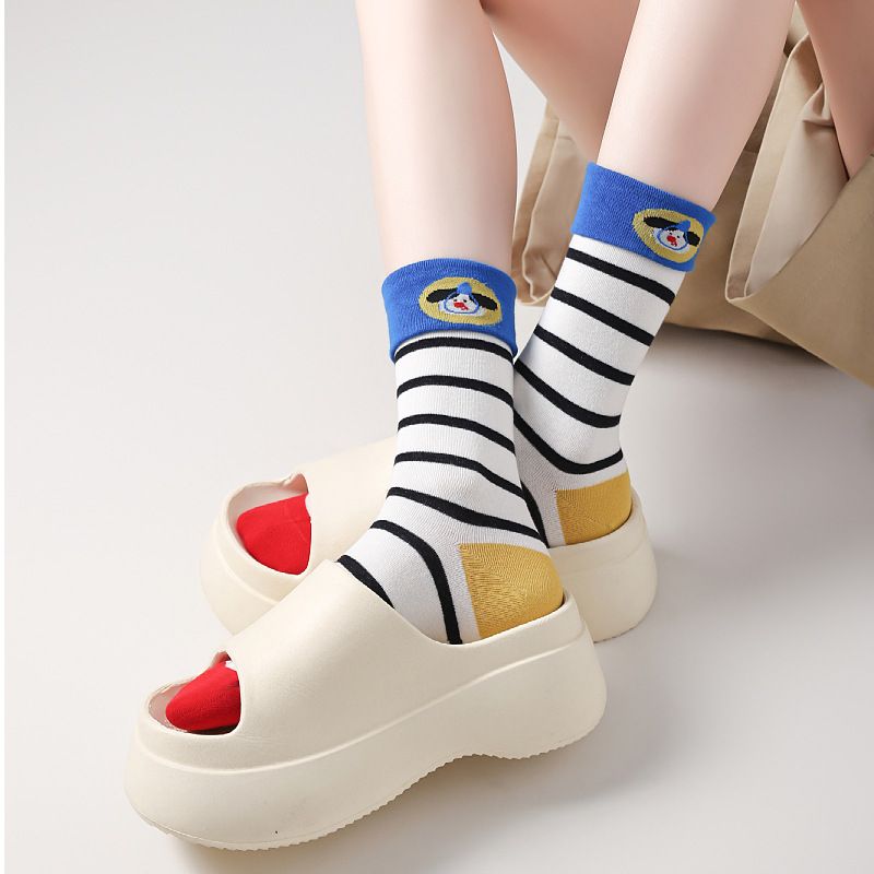 2025 New Spring Zhongtong Socks Cartoon Bright Color High-top Striped Socks Color Matching Popular Stockings Zhuji Wholesale_voghion.com