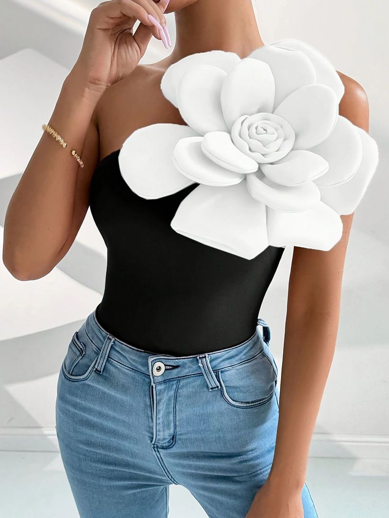 Gilet sottile senza maniche con tre grandi fiori 3D per donna_voghion.com