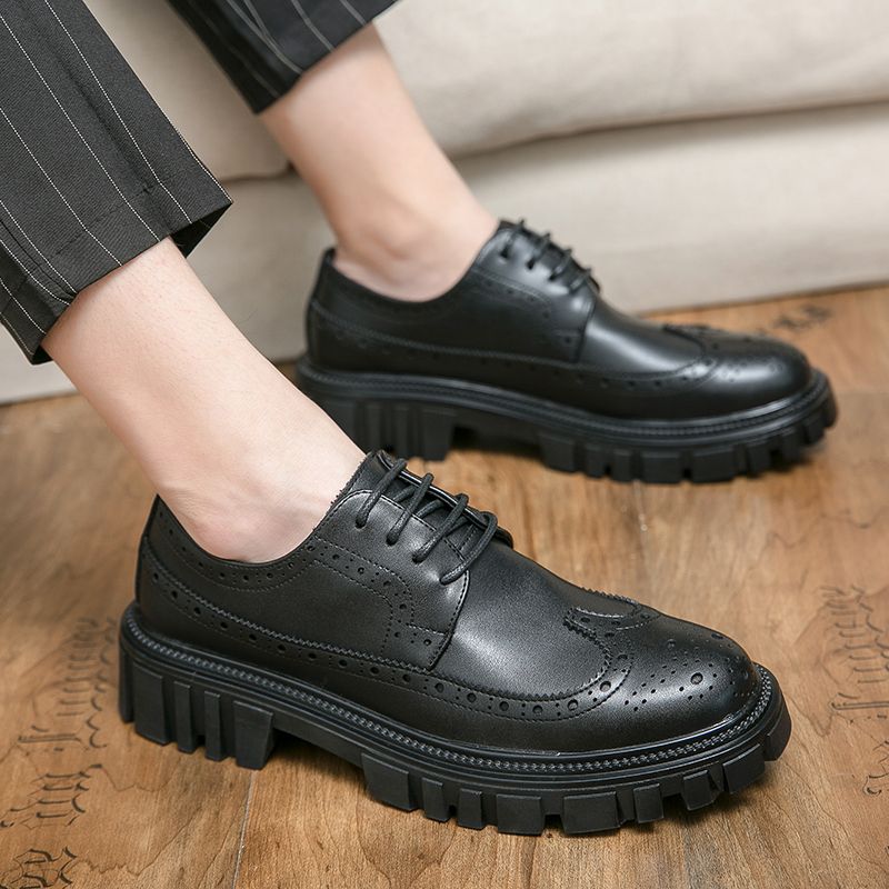Unbeatable Quality Blok Carved Leather For Men's Business Formal Wear, Youth Brown Casual British Thick Sole Height Increasing Wedding_voghion.com
