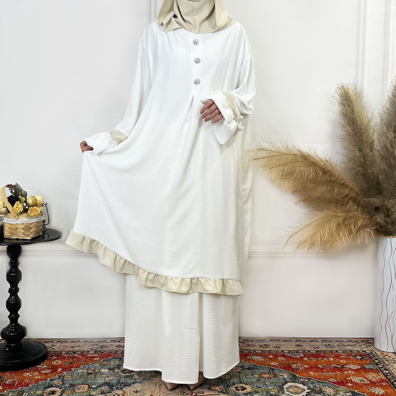 Women's Clothing Solid Color Ruffled Burkha Two Piece Set_voghion.com